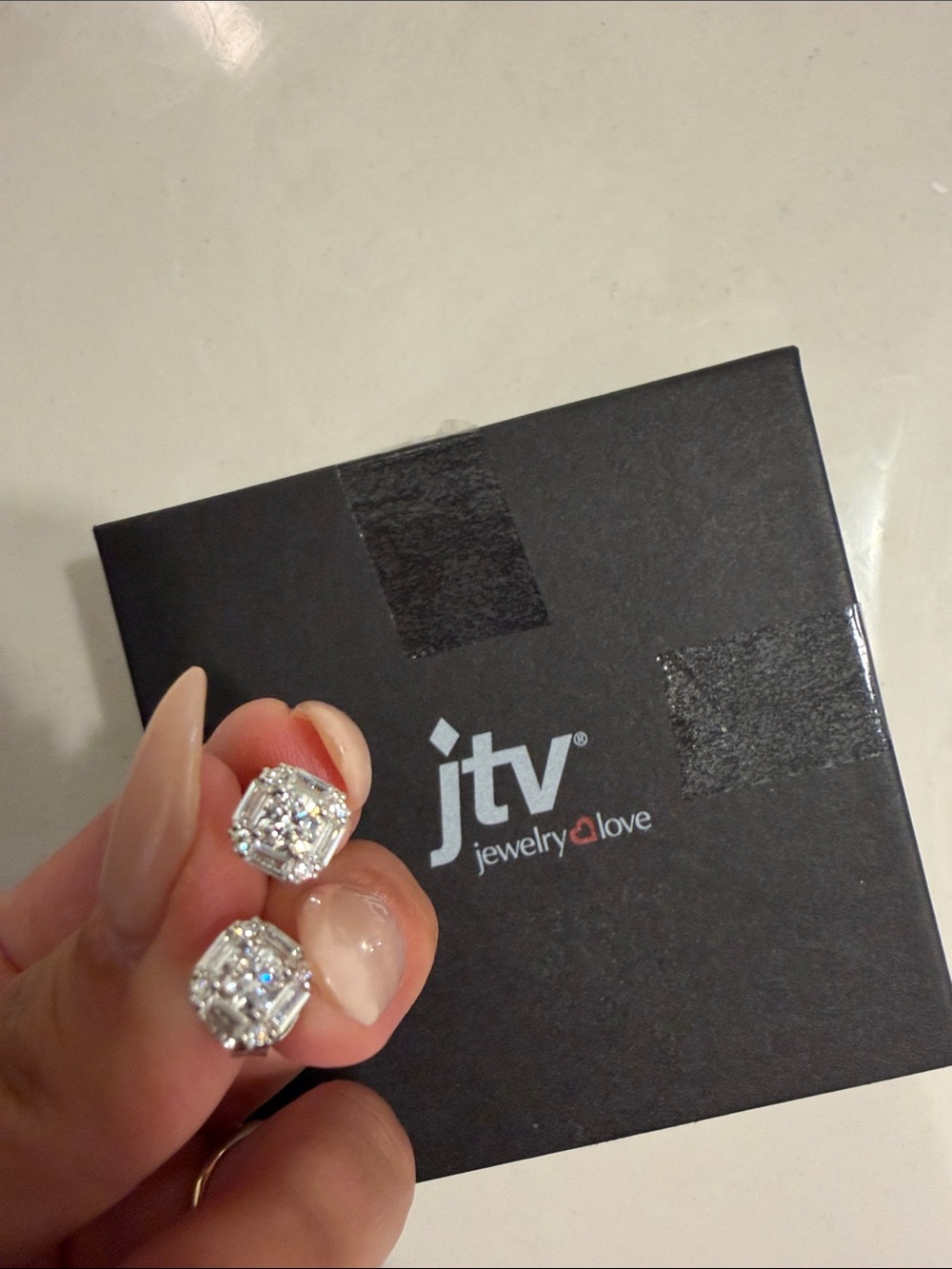 JTV Silver-Tone Clear Cushion Halo Stud Earrings